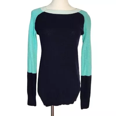 J.Crew Merino Wool Blend Navy Colorblock Longsleeve Sweater Women's Size S • $14