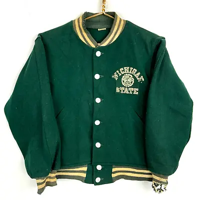 Vintage Michigan State Champion Wool Varsity Jacket Size Medium Green Ncaa 50s • $679.99