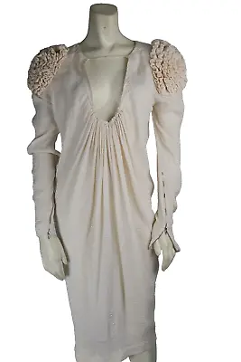 PREEN By Thornton Bregazzi Cream Rusche  Long Sleeve Midi Drape Dress Size S • $100