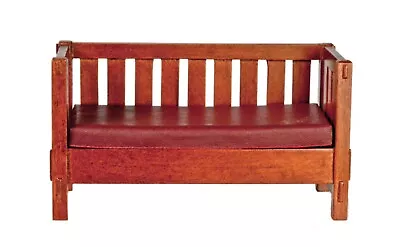 JBM Miniatures Dollhouse Walnut Leather Arts & Crafts Mission Couch Settee • $72