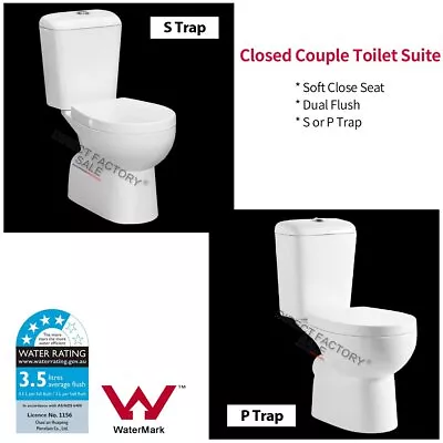 Back To Wall Closed Couple Toilet Suite Ceramic Soft Close Seat WELS S/P Trap • $345