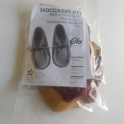 Moccasin Craft Kit Men & Boys Size 5 ELKS Women 6 Tan Brown Leather DIY #3442-5 • $12.88