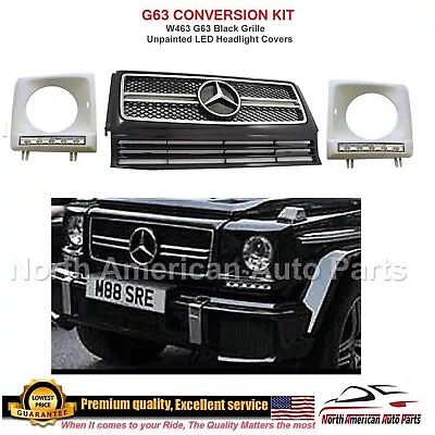 G63 Grille G-Wagon AMG Black-Chrome + LED Headlight Covers Set Frame DRL • $279