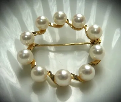 Gorgeous Rare Signed Mikimoto K14 14k 10 Akoya Pearls Wreath Pin Brooch! • $385