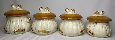 Set Of 4 Handmade Ceramic Mushroom Kitchen Canister Set 1973 Retro Kitchen • $24.99