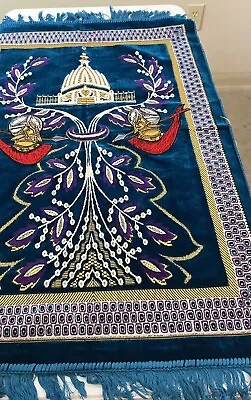 Blue Red Purple Gold Prayer Fringe Rug Made In Turkey Mat Home Decor • $19.99