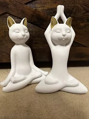 Set Of 2 Yoga Cat Figurines Statue/Sculpture/ Meditating & Stretching Poses • $54.99