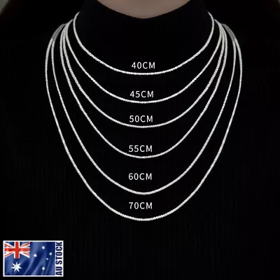$46.95 • Buy Stunning Genuine 925 Sterling Silver 2mm Starry Chain Necklace Jewelry 16 - 32 