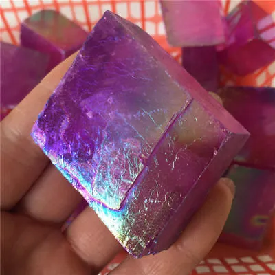 6-7pcs 1lb Purple RAINBOW TITANIUM Calcite Crystal ICELAND SPAR Mineral Healing • £16.40