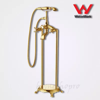 Luxury Gold Free Standing Bathtub Filler Tap Bathroom Floor Mounted Mixer Faucet • $312.55