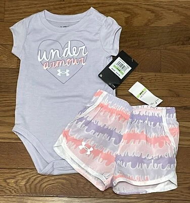 $23.95 • Buy UNDER ARMOUR Baby Girl's Bodysuit Shirt & Shorts Outfit 2 Pc Set Size 3/6 Months