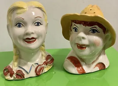 Farm Boy Girl Old McDonalds Salt And Pepper Shakers Vintage 40's Regal China • $17.99