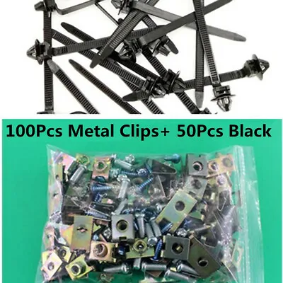 150Pcs Nylon Tie Wrap Fastening Clips +Door Panel Fastener Fixed Screw U-Type • $23.30