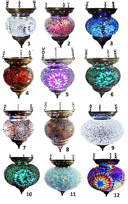 £30.99 • Buy Turkish Moroccan Mosaic Hanging Candle Holder Crushed Glass Medium & Large Multi