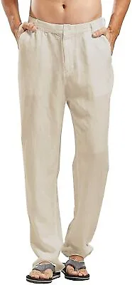 $14.99 • Buy Man's Summer Casual Stretched Waist Loose Fit Linen Beach Pants