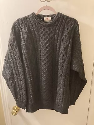Carraig Donn Wool Crewneck Aran Irish Cable Knit Fisherman Sweater Gray Mens L • $43