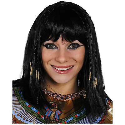 Ladies Black Cleopatra Wig Egyptian Fancy Dress Costume Queen Of The Nile Hair • £10.99