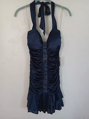 B Darlin Cocktail Halter Dress Prom Junior Midnight Blue Size 5/6 New With Tag  • $14.99