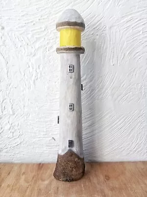 Rustic Wooden Lighthouse Handmade Nautical Coastal Art Whittled Carved Ornament • £6.99