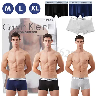 Calvin Klein Cotton Stretch 3 Pack Mens Ck Trunks/Boxers Shorts Underwear UK • £14.98