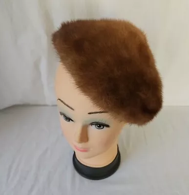 Vintage 50s Light Brown Genuine Mink Fur Womens Beret Hat • $29.99