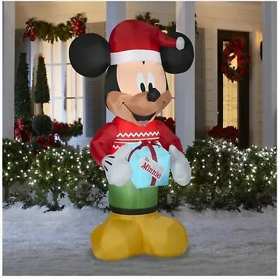 6 Ft Disney Mickey Mouse Holding A Gift For Minnie Mouse Christmas Inflatable • $69.99