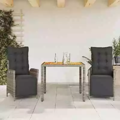 3 Piece Garden Dining Set With Cushions Grey Poly Rattan VidaXL • $578.94