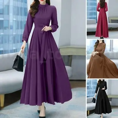 Women's Fashion Long Sleeve O-Neck Swing Dress Evening Prom Gown Long Maxi Dress • £20.61