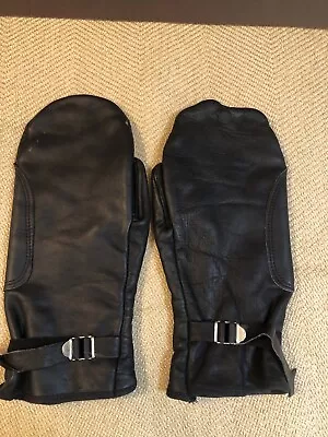 Vintage WOLVERINE Black Leather MITTENS Lined Mens M -flaw- Winter Snowmobile • $21.99