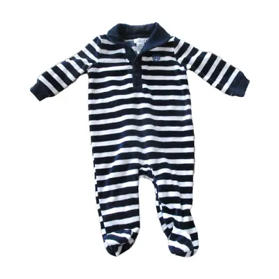 $13.95 • Buy Chaps Baby Boy Footed Sleeper Sz 6M Navy White Striped Velour Collared Pajamas 
