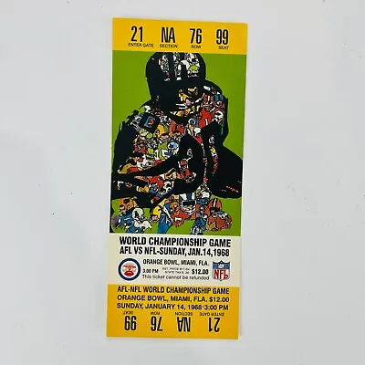 AFL VS NFL World Championship Game Miami FL - REPLICA TICKET JAN. 14 1968 • $8.99