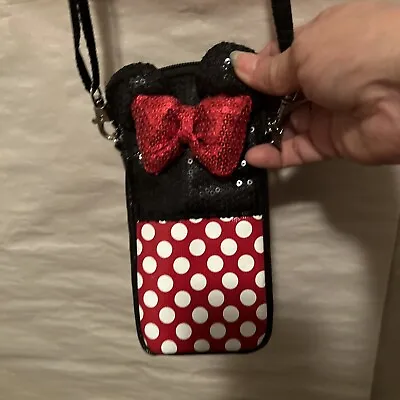 Disney Parks D-Tech Phone Case Adjustable Strap Wristlet Zip Collage PVC Leather • $16