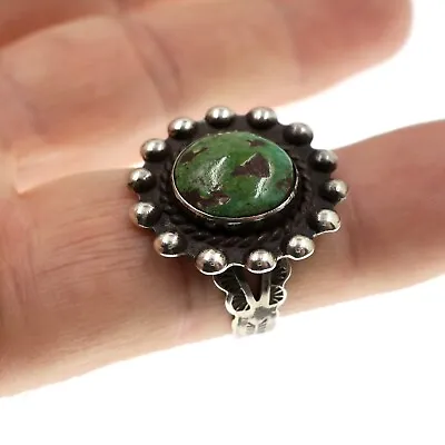 Vintage Native American Sterling Silver Green Turquoise Ring - Fits Any Finger • $136.50