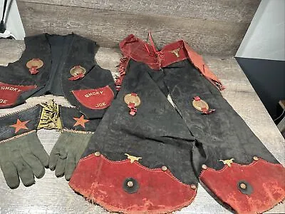 VTG Smoky Joe Kids Cowboy Vest & Chaps Set W/Gloves For Display/Shadow Box Only • $44.99