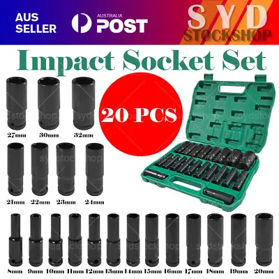 $44 • Buy 20pcs 8-32mm 1/2  Impact Socket Set Metric Imperial Drive Air Garage Deep AU
