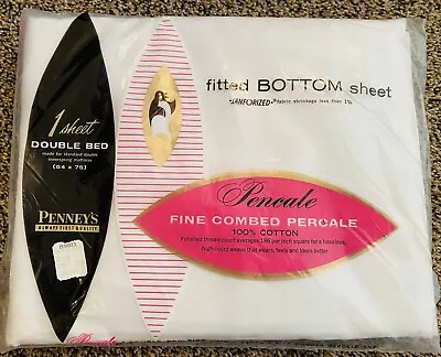 Vintage Penney's 100% Cotton Fine Combed Percale Double Fitted White Sheet 54x75 • $16.99