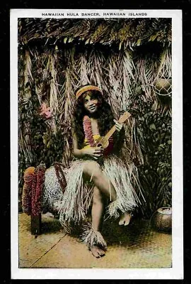 HAWAII Vintage 3.5  X 5.5  Colorized RPPC - HULA GIRL PLAYING UKELELE • $5