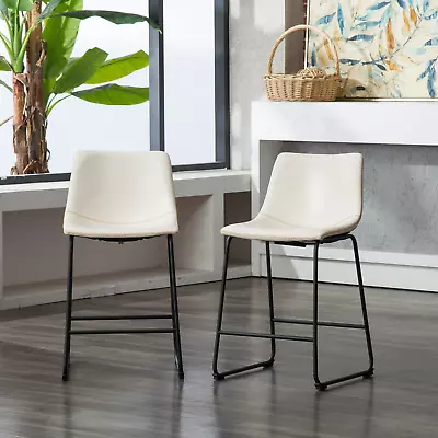 Lotusville Vintage PU Leather Counter Height Stools White Set Of 2 • $109.99