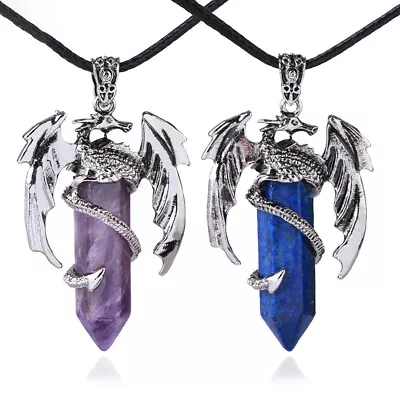 Natural Crystal Quartz Dragon Hexagon Stone Pendant Man Necklace Healing Reiki • $3.79