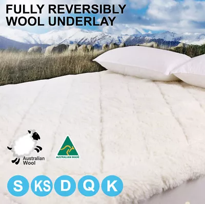 Aus Made Fully Fitted Reversible Luxury Wool Underlay / Underblanket / Topper • $79