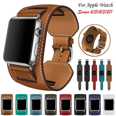 $21.99 • Buy Genuine Leather Apple Watch Strap Band Series 7 6 5 SE 42mm 38mm 44MM Wristband 