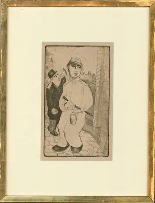 Framed Mid 20th Century Etching - Buskers In Uniform • £162