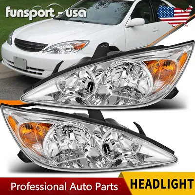 Headlights Assembly For 2002-2004 Toyota Camry Chrome Amber Corner Headlamp Pair • $71.99