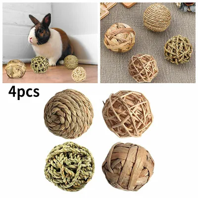 4Pcs Pet Balls Rabbit Bunny Straw Rattan Woven Chewing Ball Toys Biting Natural • £6.60