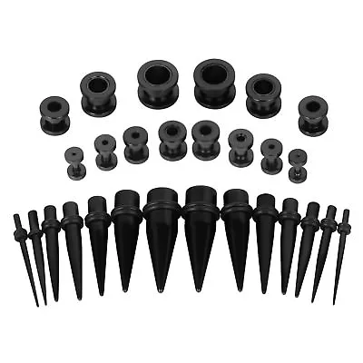 28PCS 316L Steel Ear Gauges Stretching Kit 12G-00G Tapers Tunnels EyeletsBlack • $10.99