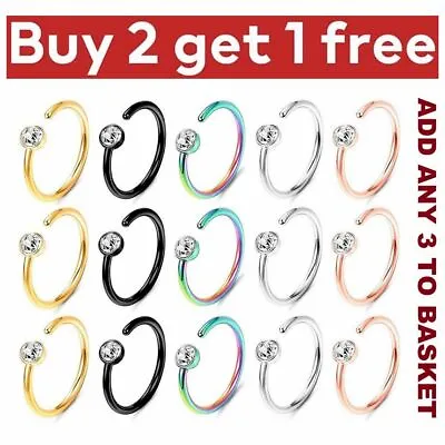 £1.95 • Buy Surgical Steel Nose Ring Earring Helix Tragus Rook Daith Conch Set Hoop Piercing