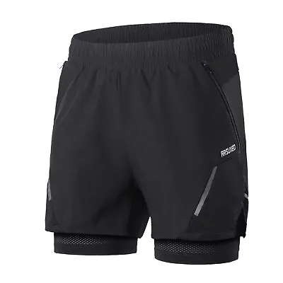 2-In-1 Men Running Shorts With Zipper Pockets Quick Dry Exercise Shorts For A9E1 • $18.86