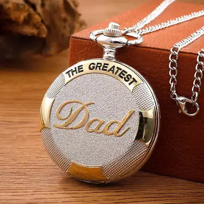 THE GREATEST DAD Mens Quartz Pocket Watch Fob Chain Necklace • £14.39