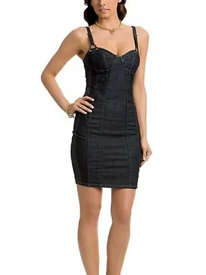 New Guess Premium Denim Holly Dress Corset Top Lace-up Logo Back Xs S M • $29.99