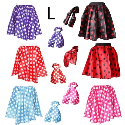 £6.47 • Buy LARGE POLKA DOT SKIRT & SCARF Rock N' Roll Costume 1950s Satin Dress Fancy Party